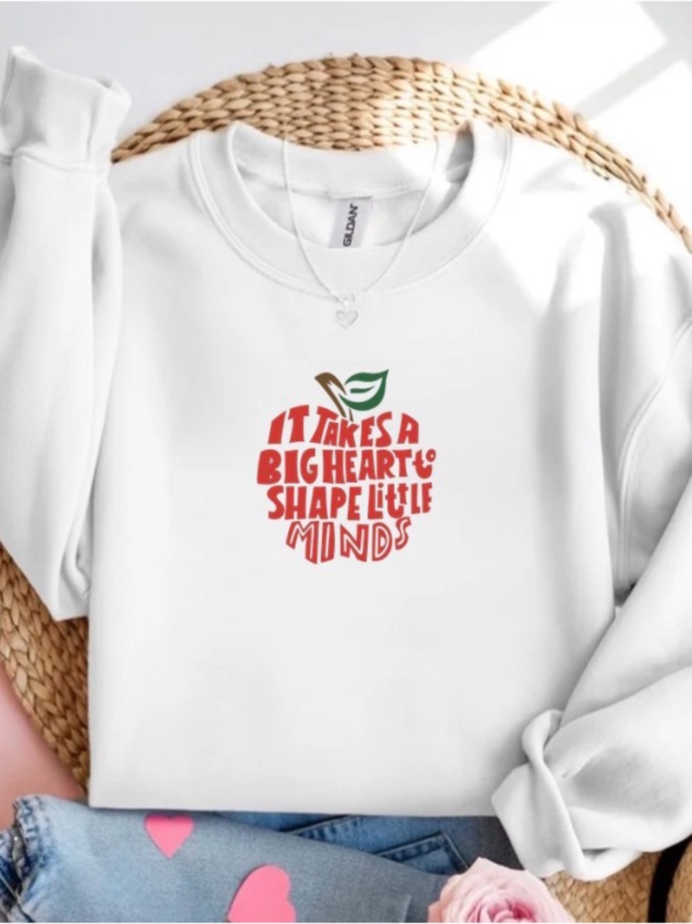 Teacher Quote Sweatshirt Big Heart Shape Little Minds Crewneck